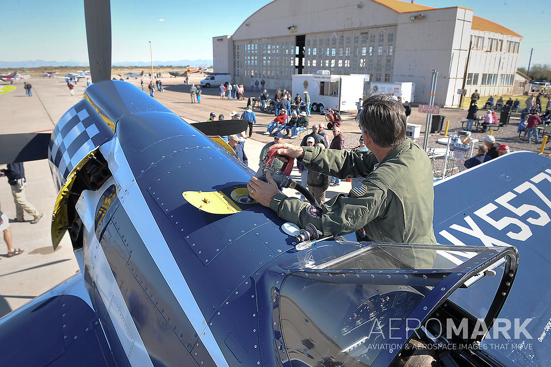 The F2G-2 "Super Corsair" "Race 74" visits Coolidge, piloted by Bob Odegaard.